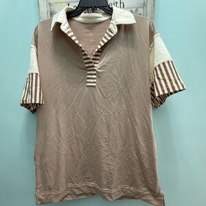 Amazon Women's Tan and Cream Striped Polo Dress